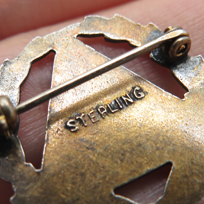 925 Sterling Silver Gold Plated Antique Enamel WSCS Methodist Church Pin Brooch