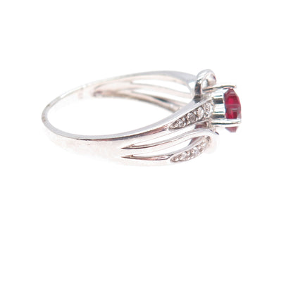 925 Sterling Silver Real White Topaz & Lab-Created Ruby Heart Ring Size 9