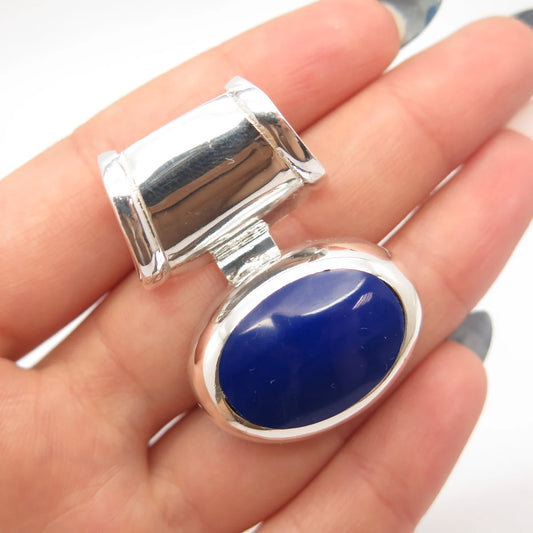925 Sterling Silver Vintage Mexico Real Lapis Lazuli Gemstone Slide Pendant