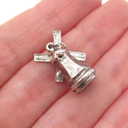 925 Sterling Silver Vintage Windmill Articulated 3D Mini Charm Pendant