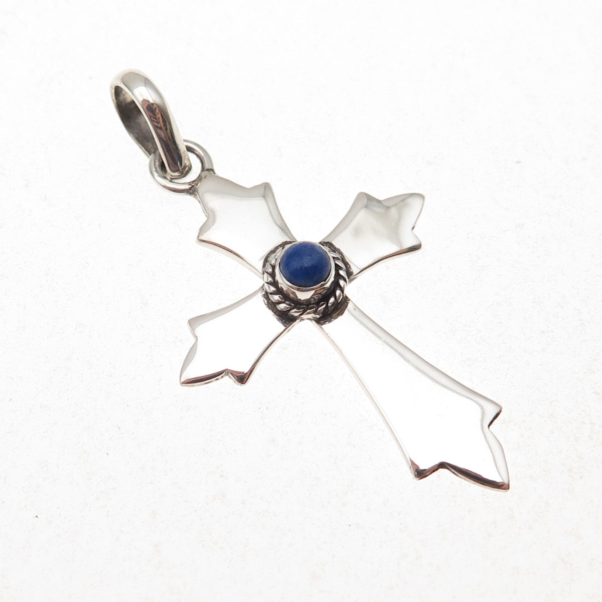 925 Sterling Silver Vintage Real Lapis Cross Charm Pendant