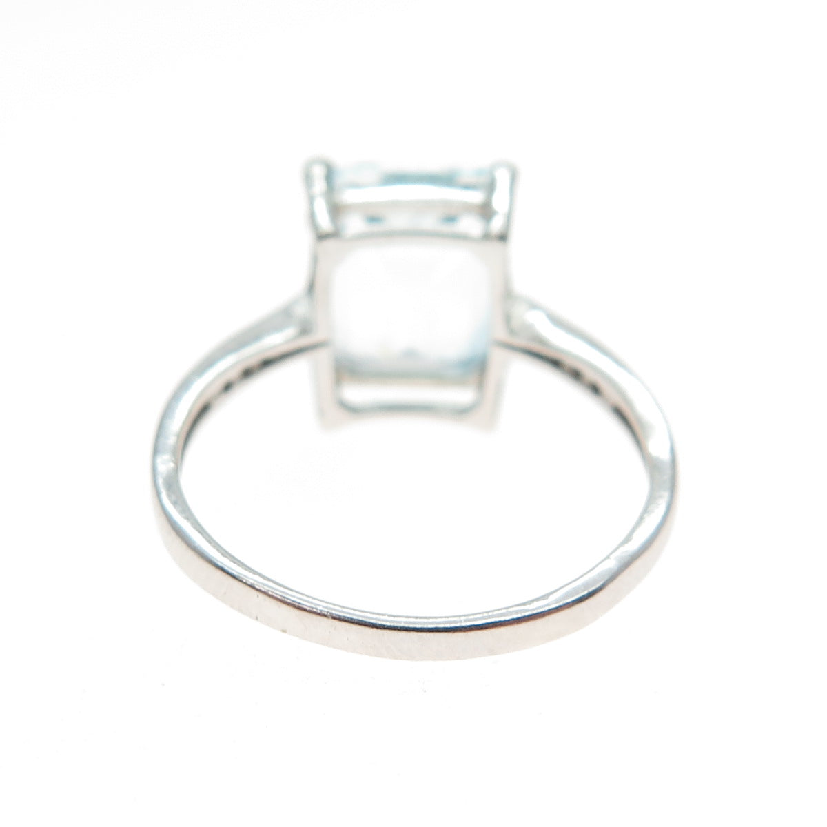 925 Sterling Silver Real Emerald-Cut Blue & Round-Cut White Topaz Ring Size 6.5