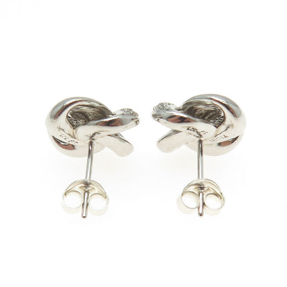 925 Sterling Silver Real Round-Cut Diamond Twisted Knot Earrings