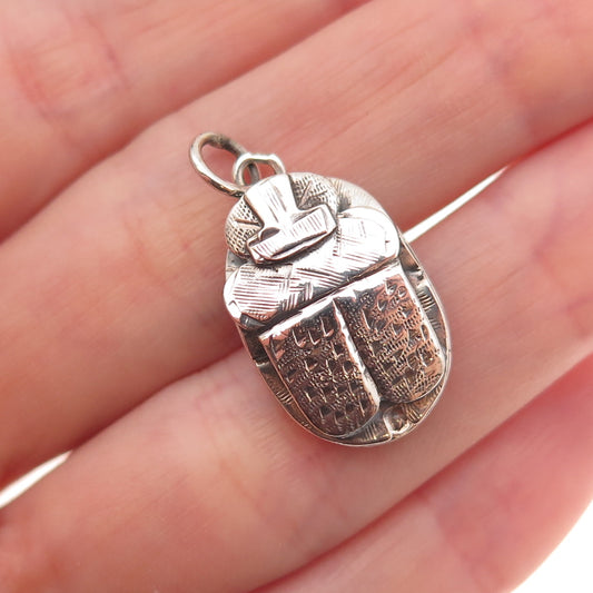 800 Silver Vintage Egyptian Scarab Oxidized Charm Pendant