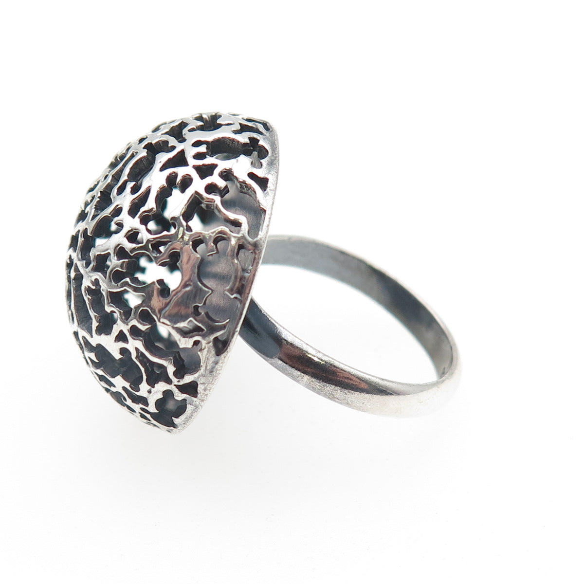 925 Sterling Silver Vintage Modernist Teddy Bear Dome Oxidized Ring Size 8