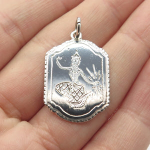 925 Sterling Silver Vintage Niello Hindu Goddess Pendant