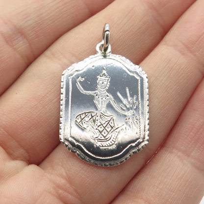 925 Sterling Silver Vintage Niello Hindu Goddess Pendant