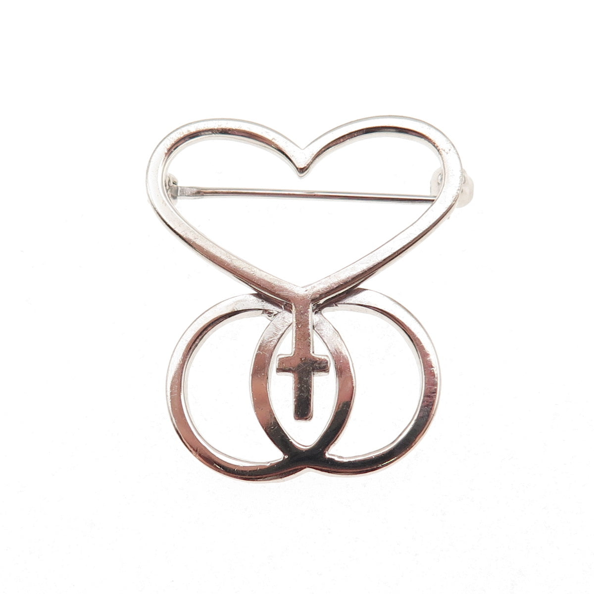 Dieges & Clust 925 Sterling Silver Vintage Unity Heart Cross Pin Brooch
