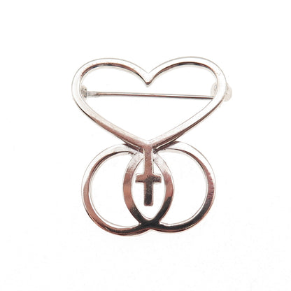 Dieges & Clust 925 Sterling Silver Vintage Unity Heart Cross Pin Brooch