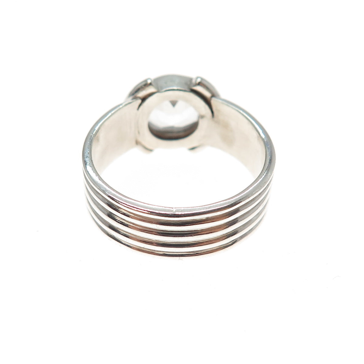 925 Sterling Silver Vintage Round-Cut Clear Crystal Modernist Ring Size 6.25
