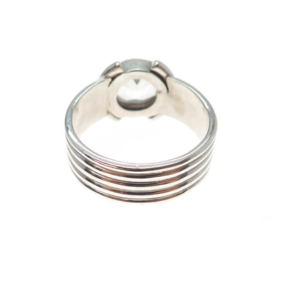 925 Sterling Silver Vintage Round-Cut Clear Crystal Modernist Ring Size 6.25