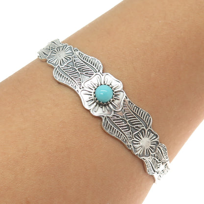 JEZLAINE Sterling Silver Vintage Turquoise Flower Adjustable Cuff Bracelet 7.5"