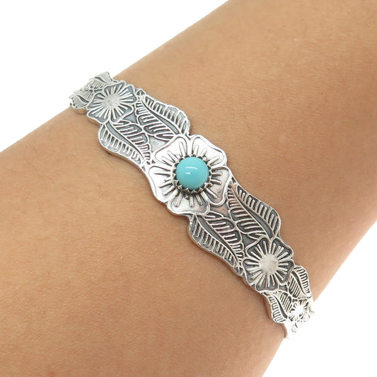 JEZLAINE Sterling Silver Vintage Turquoise Flower Adjustable Cuff Bracelet 7.5"