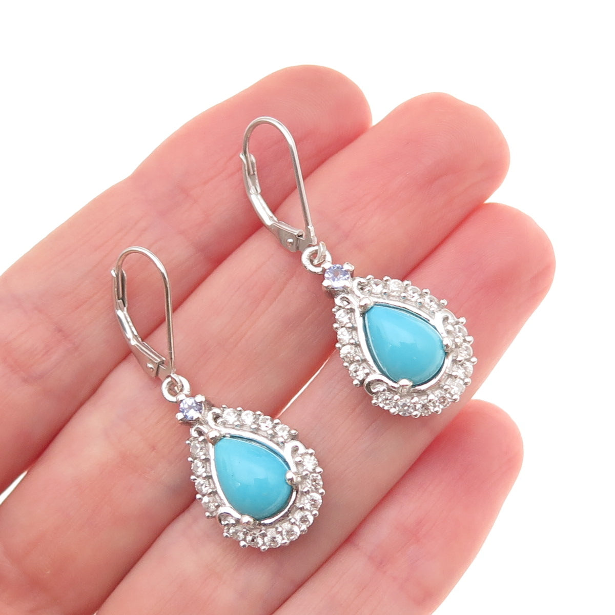 Chuck Clemency Sterling Silver Real Turquoise Tanzanite & Topaz Dangle Earrings