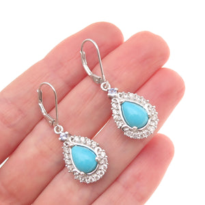Chuck Clemency Sterling Silver Real Turquoise Tanzanite & Topaz Dangle Earrings