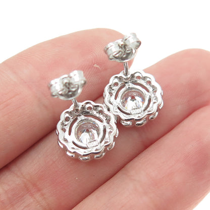925 Sterling Silver Round-Cut C Z Flower Stud Earrings
