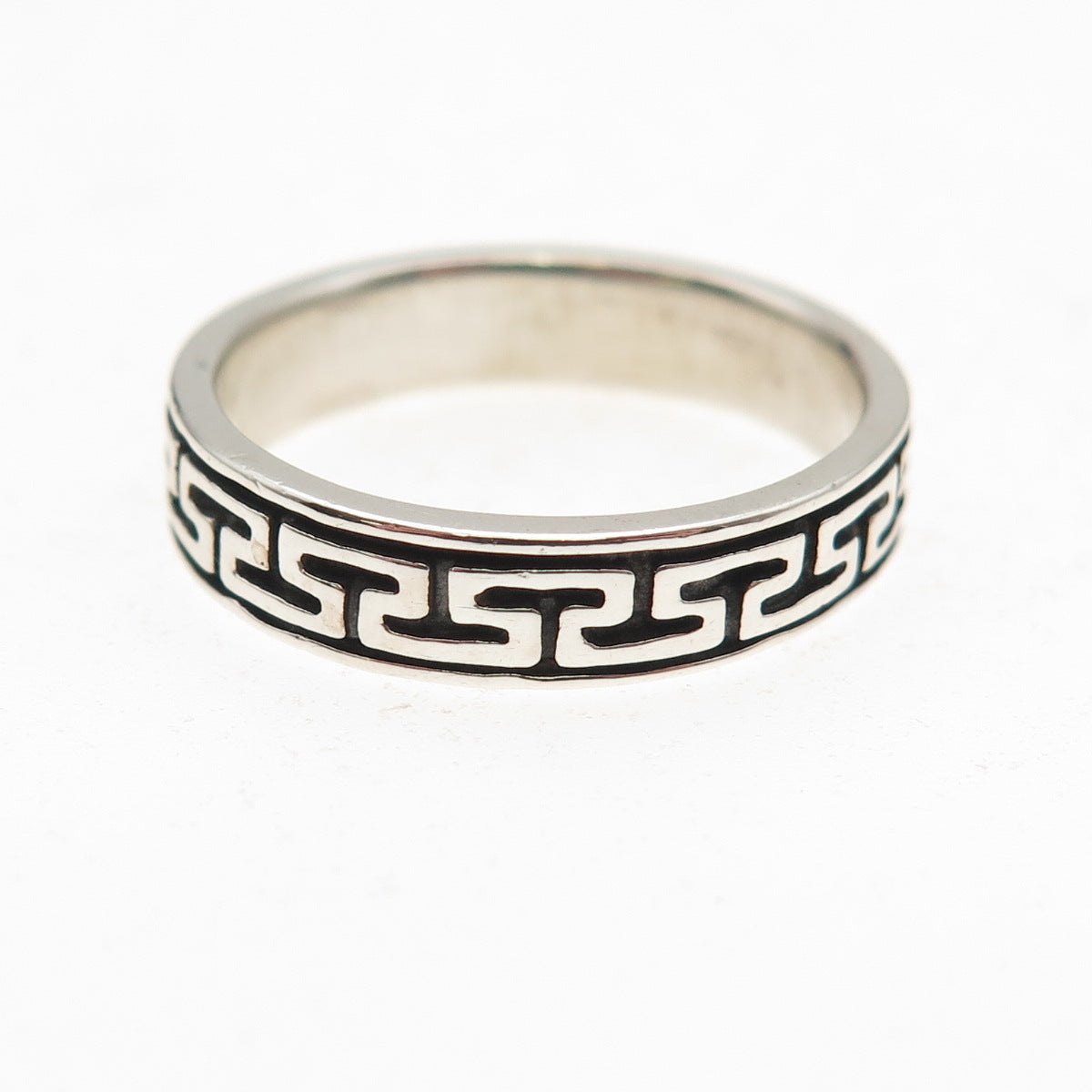 Wheeler Mfg 925 Sterling Silver Vintage Greek Maze Oxidized Band Ring Size 8