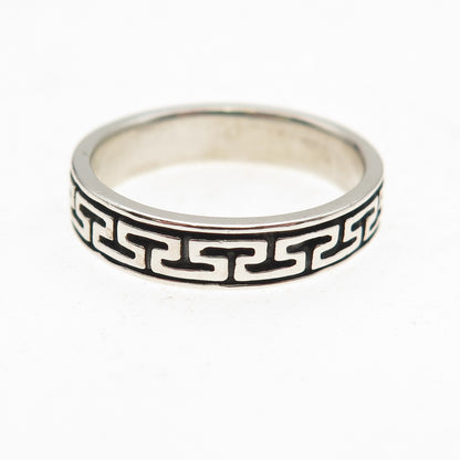 Wheeler Mfg 925 Sterling Silver Vintage Greek Maze Oxidized Band Ring Size 8