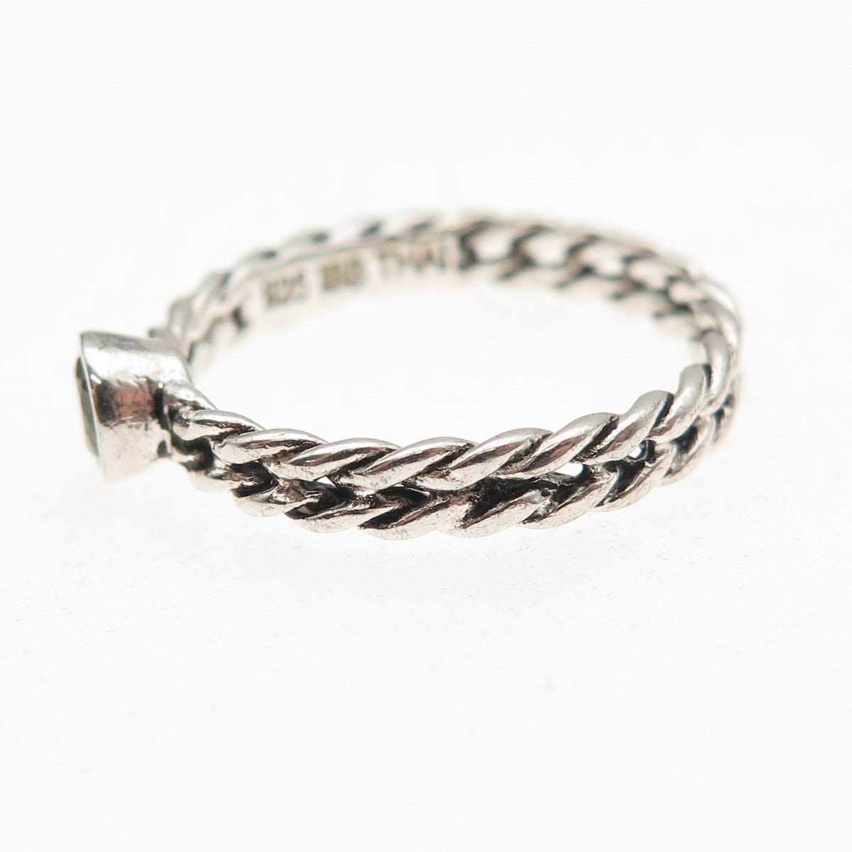 925 Sterling Silver Vintage Real Peridot Oxidized Twisted Ring Size 5.75