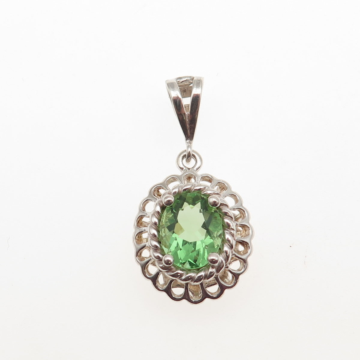 Badavici 925 Sterling Silver Oval-Cut Tsavorite C Z Floral Charm Pendant