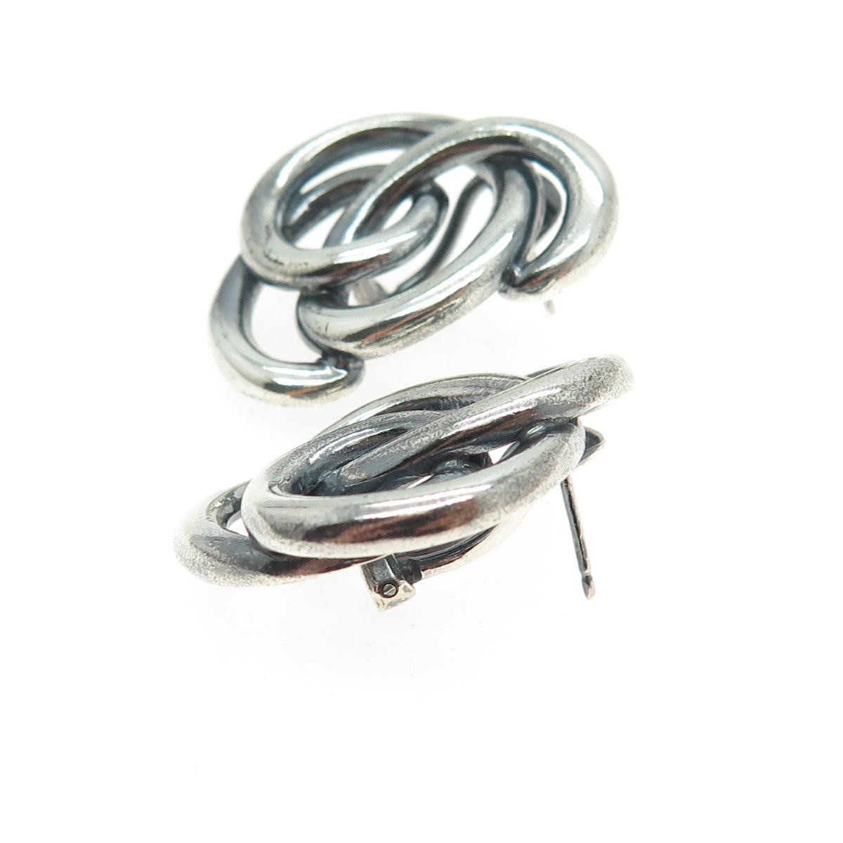 925 Sterling Silver Vintage Modernist Swirl Oxidized Omega Back Earrings