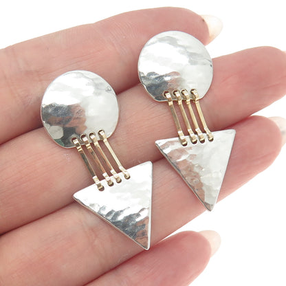 JESS + IAN 925 Sterling Silver 14K Gold Vintage Hammered Modernist Earrings