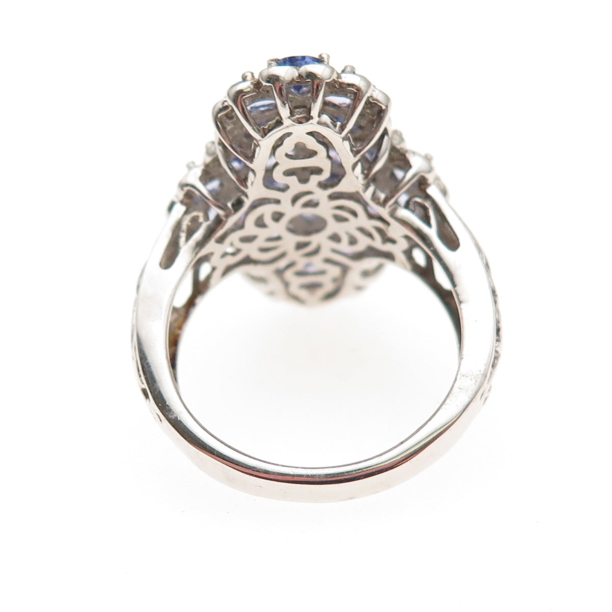 Chuck Clemency 925 Sterling Silver Real Tanzanite Floral Cluster Ring Size 8.25