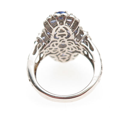 Chuck Clemency 925 Sterling Silver Real Tanzanite Floral Cluster Ring Size 8.25