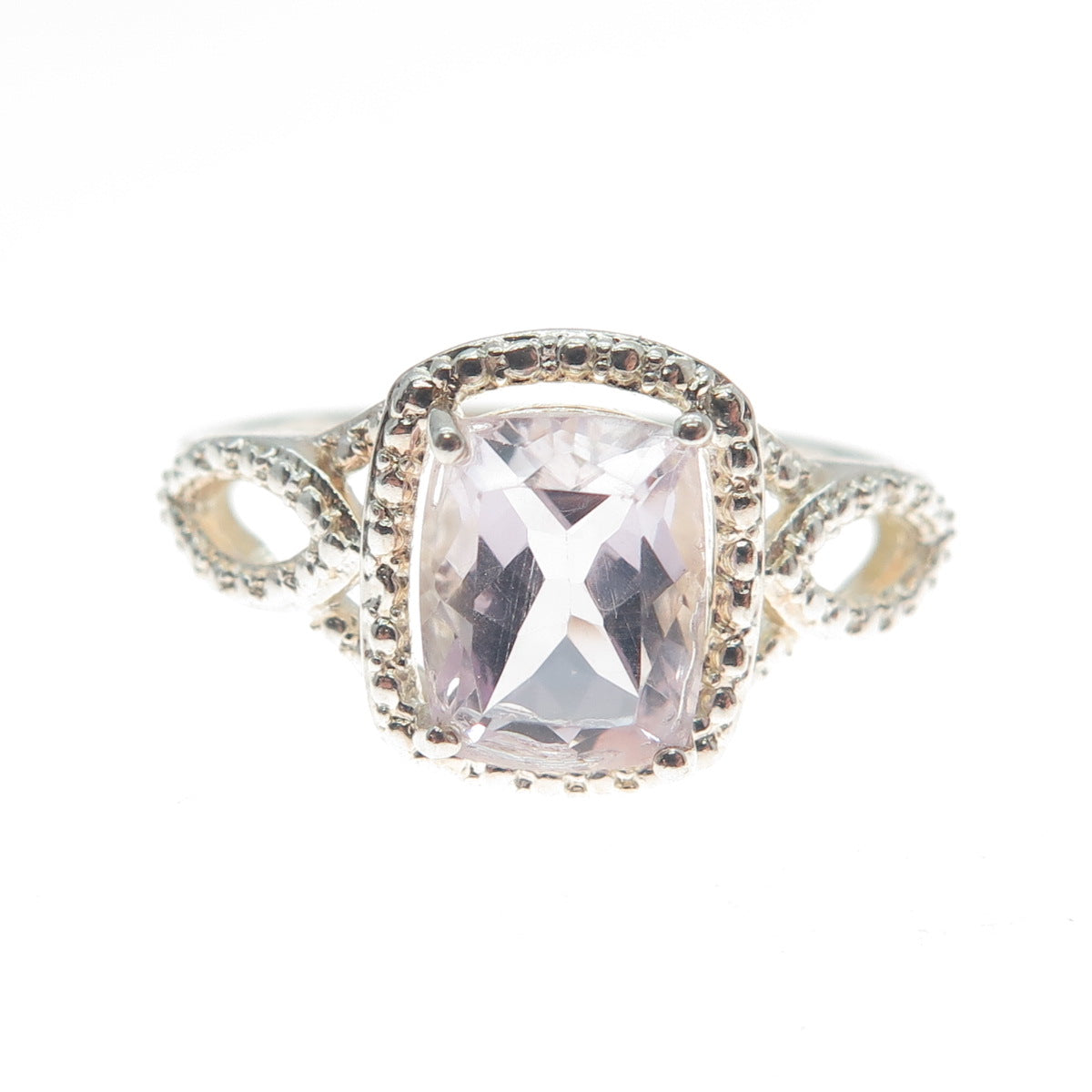 CHUCK CLEMENCY 925 Sterling Silver Real Cushion-Cut Kunzite Ring Size 10.25