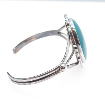 Old Pawn Sterling Silver Vintage Tyrone Turquoise Adjustable Cuff Bracelet 6.75"