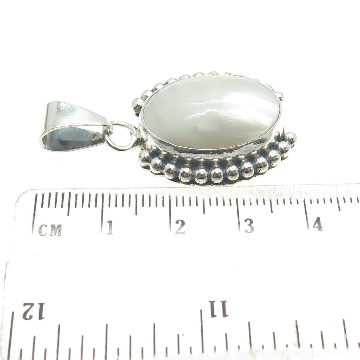 BEA TOM Old Pawn 925 Sterling Silver Vintage Real Mother-of-Pearl Beaded Pendant