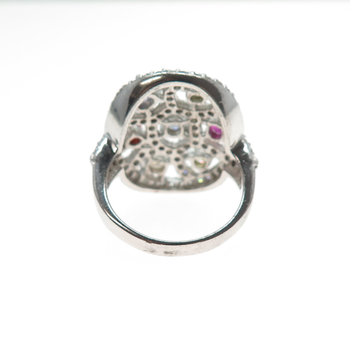 925 Sterling Silver Multi-Color C Z Cluster Ring Size 9.5