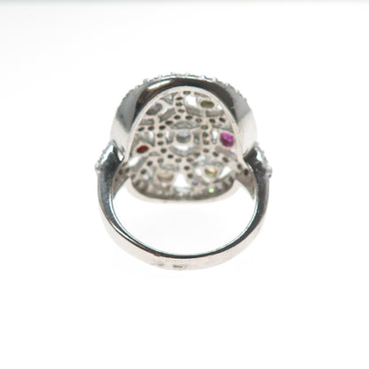 925 Sterling Silver Multi-Color C Z Cluster Ring Size 9.5