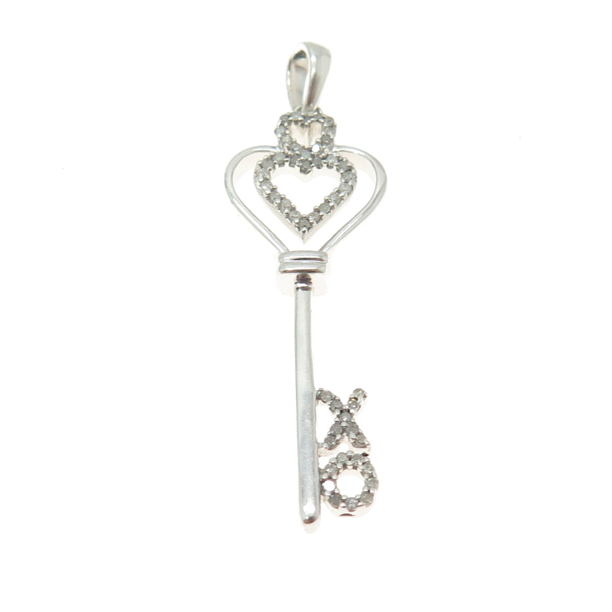 JANE SEYMOUR 925 Sterling Silver Real Round-Cut Diamond "XO" Key Pendant