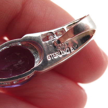 Anne Klein Sterling Silver Vintage Real Amethyst Opal C Z Slide Charm Pendant