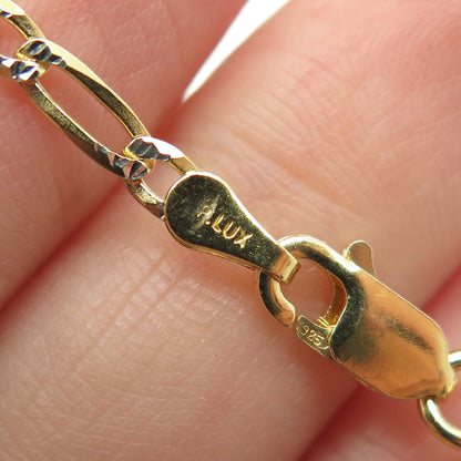 P. LUX 925 Sterling Silver Gold Plated Italy Diamond-Cut Figaro Link Bracelet 7"