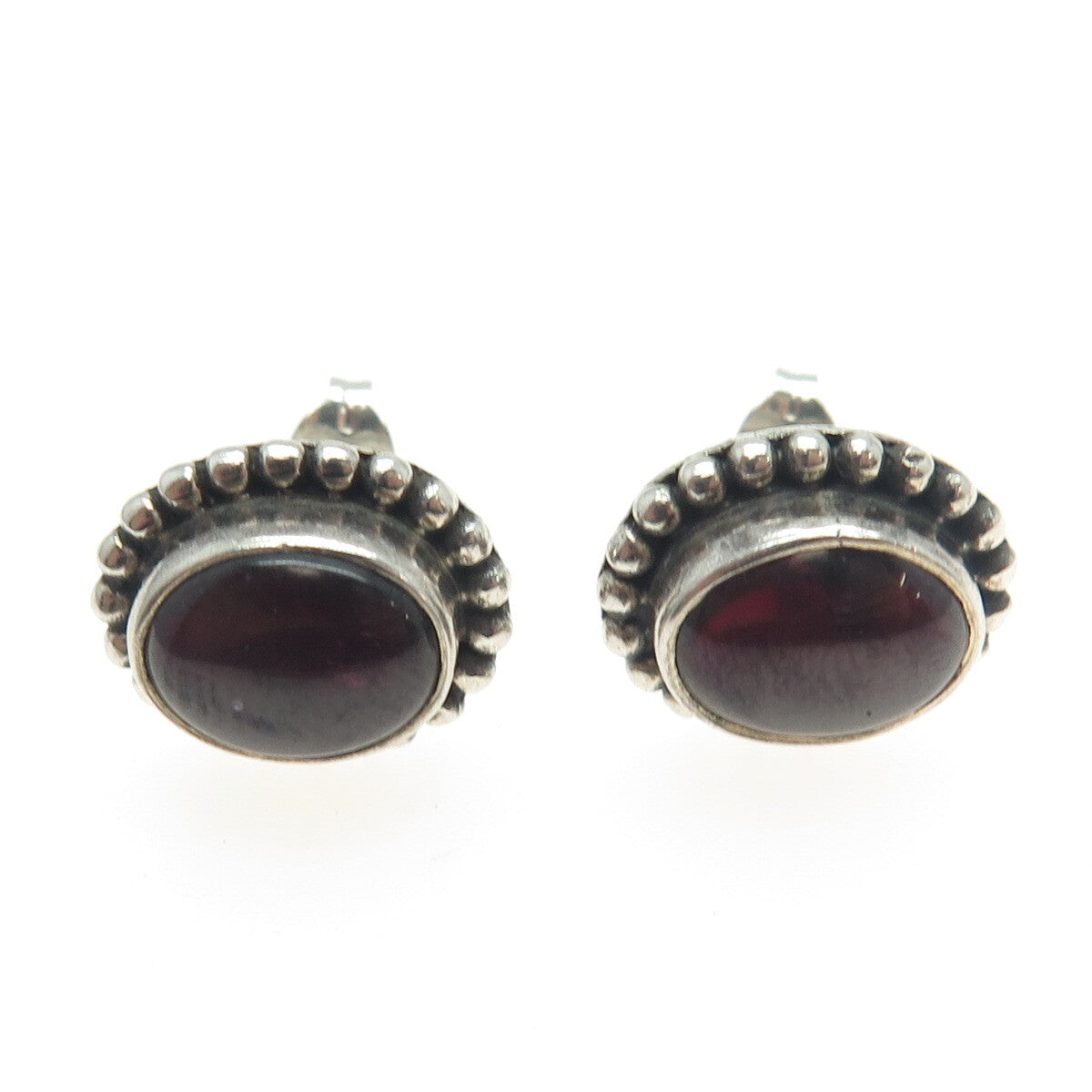 925 Sterling Silver Vintage Real Tourmaline Beaded Stud Earrings