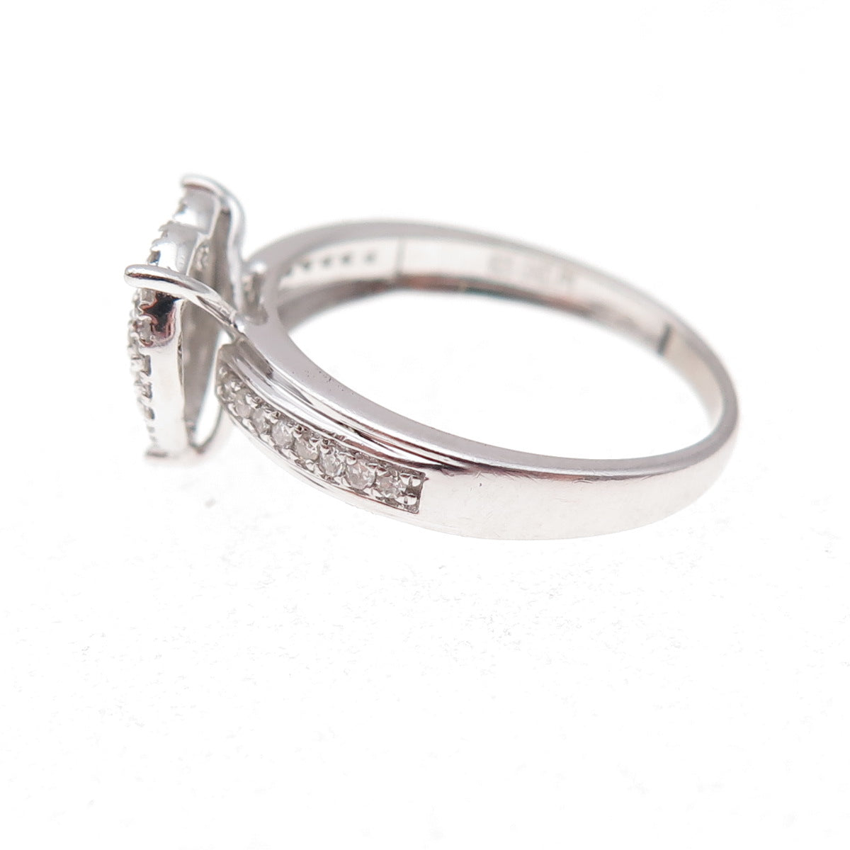 925 Sterling Silver Real Round-Cut Diamond Heart Ring Size 7
