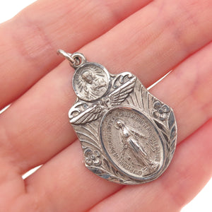 HMH Religious 925 Sterling Silver Antique Art Deco St. Mary Miraculous Pendant