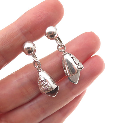 925 Sterling Silver Antique Art Deco Siam Hindu Goddess Bell Screw Back Earrings