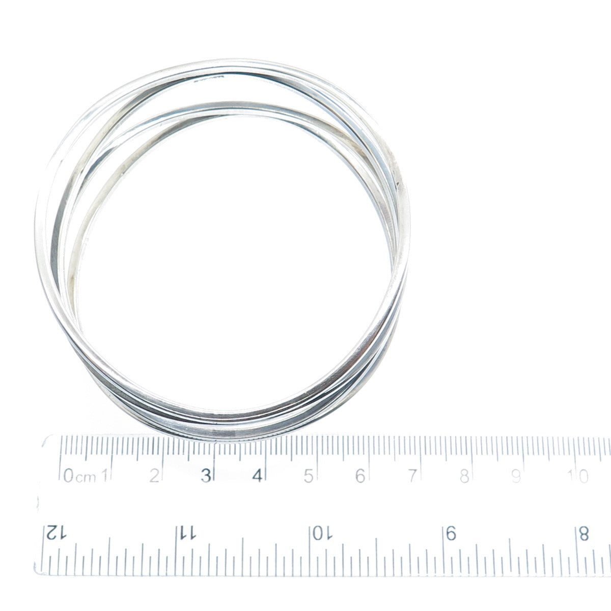 925 Sterling Silver Vintage Mexico Modernist Wavy Multi-Row Bangle Bracelet 8"