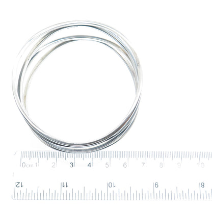 925 Sterling Silver Vintage Mexico Modernist Wavy Multi-Row Bangle Bracelet 8"