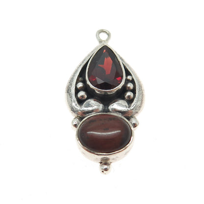 925 Sterling Silver Vintage Real Red Jasper & Red Garnet Gemstone Boho Pendant