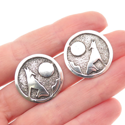 Gibson Gene Navajo Old Pawn 925 Sterling Silver Vintage Howling Wolf Earrings