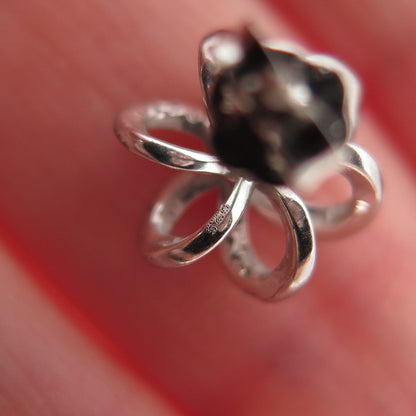 925 Sterling Silver Real Round-Cut Diamond Floral Stud Earrings