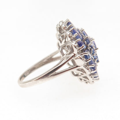 Chuck Clemency 925 Sterling Silver Real Tanzanite Floral Cluster Ring Size 8.25