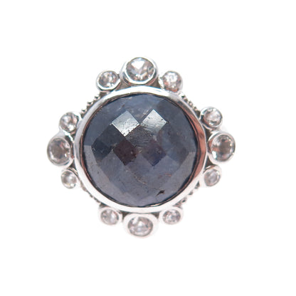 925 Sterling Silver Real Round-Cut Sapphire & White Topaz Ring Size 7