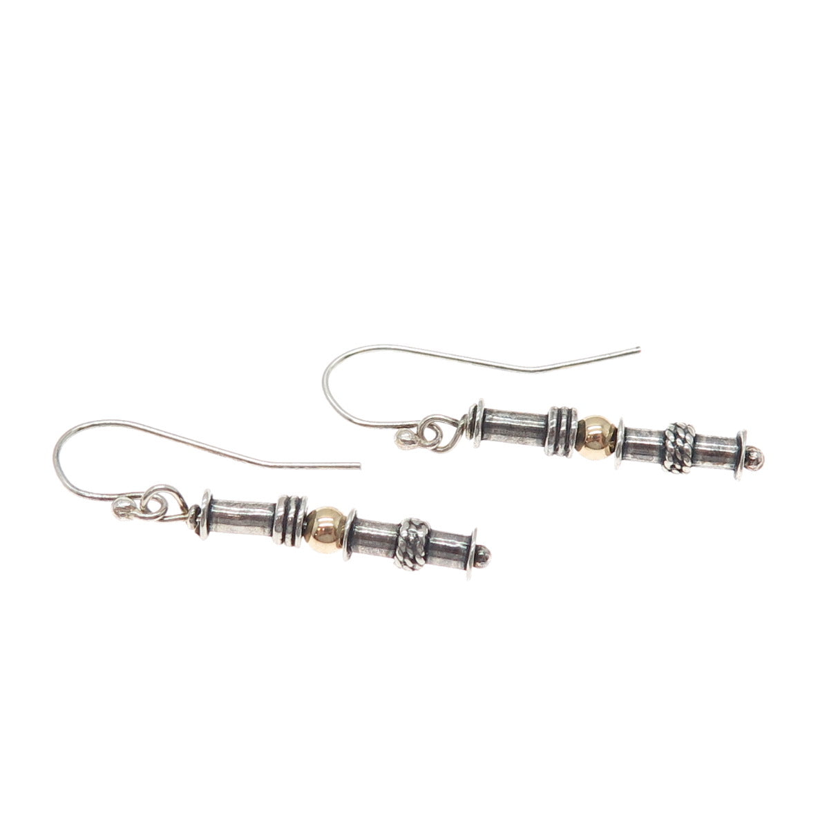 925 Sterling Silver 2-Tone Vintage Modernist Gold Ball Oxidized Dangle Earrings