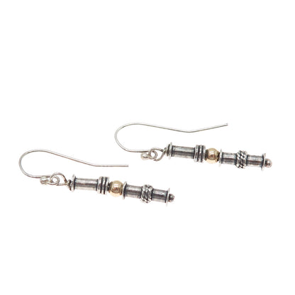 925 Sterling Silver 2-Tone Vintage Modernist Gold Ball Oxidized Dangle Earrings