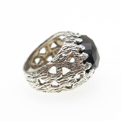 925 Sterling Silver Vintage Israel Real Smoky Quartz Modernist Ring Size 6.25